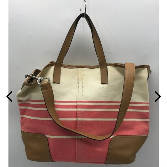 COACH GUC HADLEY STRIPED CANVAS LARGE TOTE BAG - Picture 1 of 8